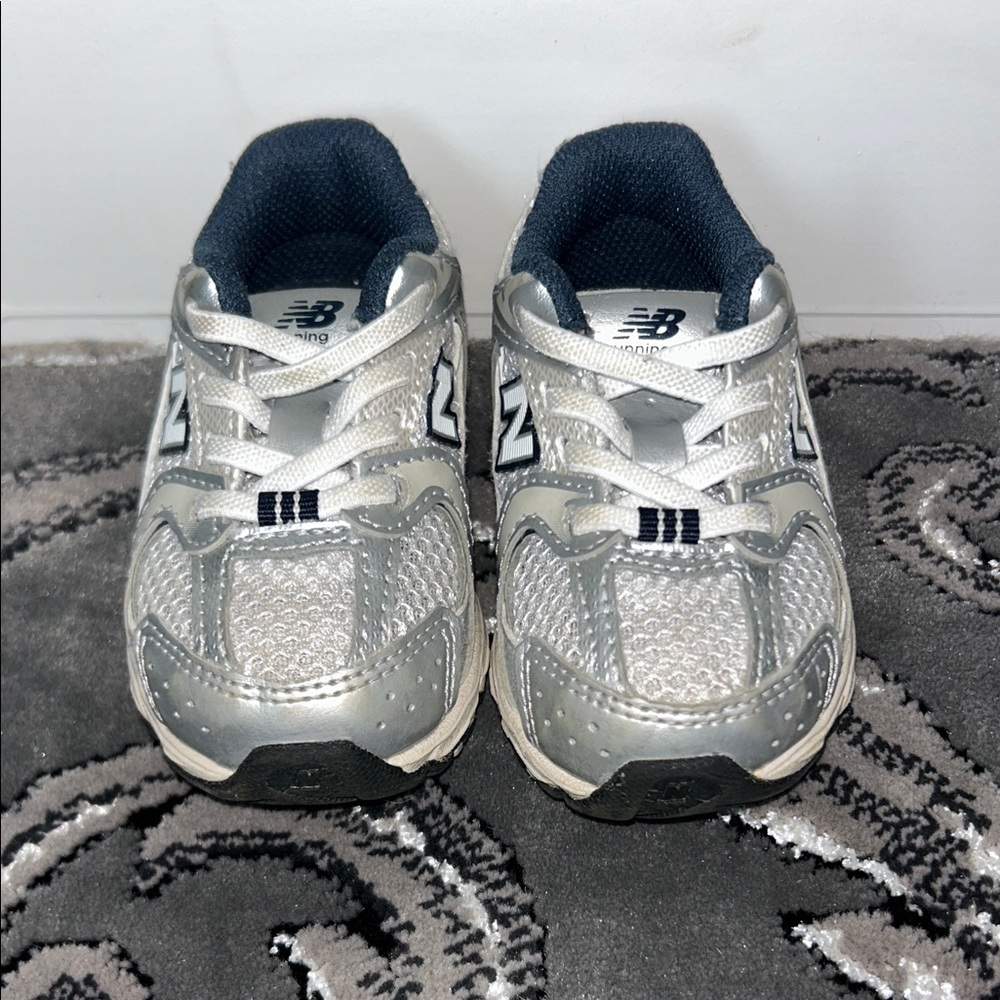 New Balance Kids Silver and Navy Athletic Sneakers